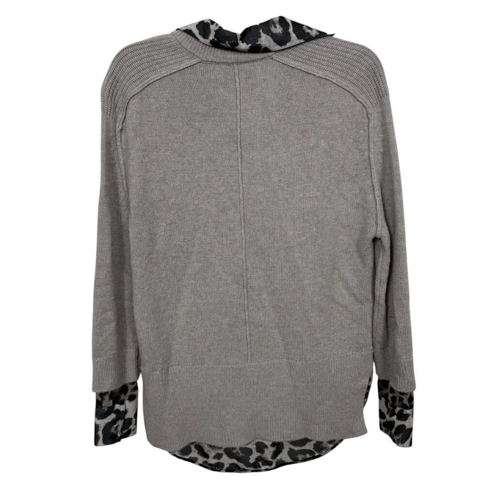 Brochu Walker The Looker Combo Sweater XS Gray Animal Print Wool Cashmere Preppy - Picture 4 of 11